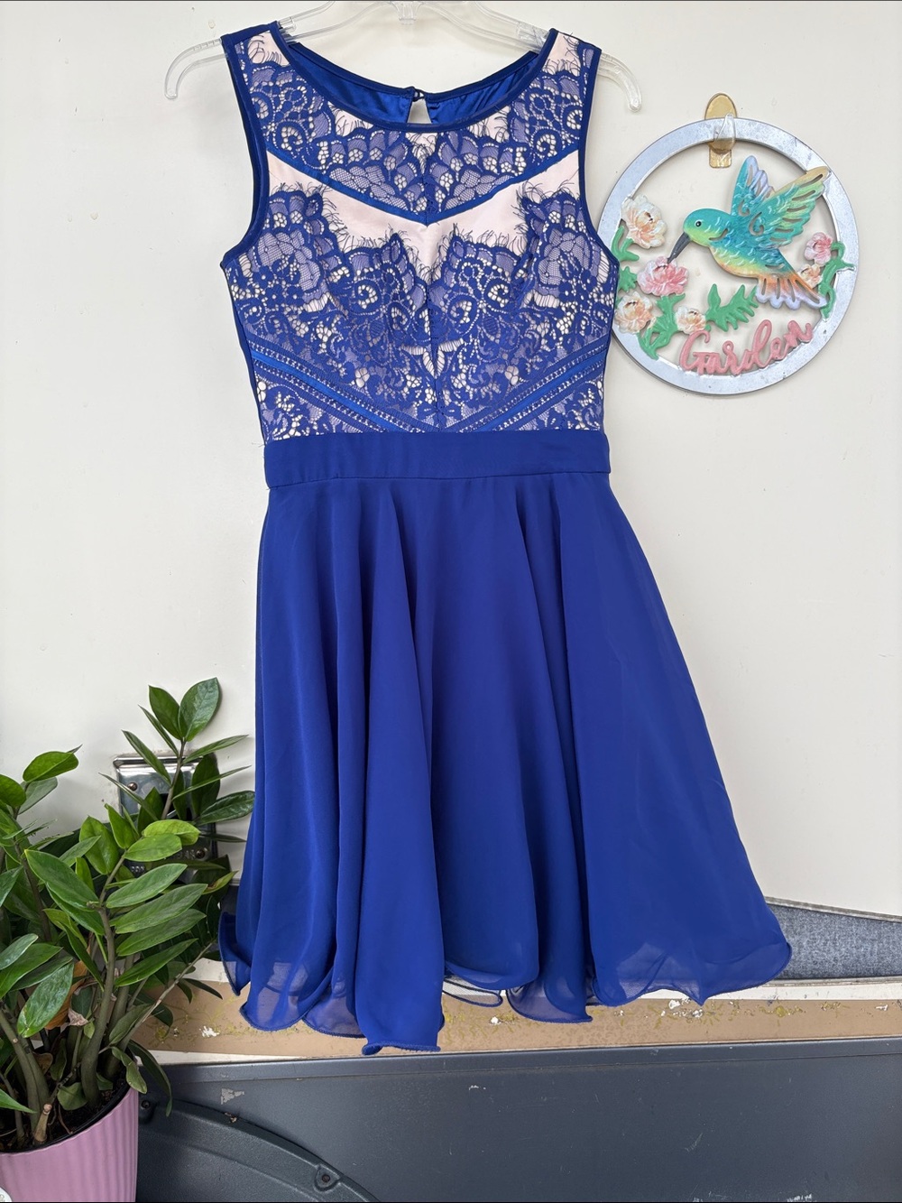 Chi Chi London Royal Blue Lace & Chiffon Dress